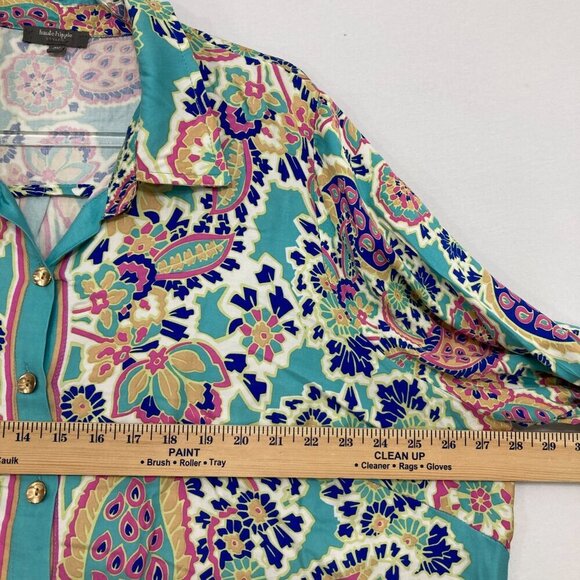 Haute Hippie size 2X Colorful Artsy Boho Print Soft Long Sleeve Button Down - Picture 7 of 12